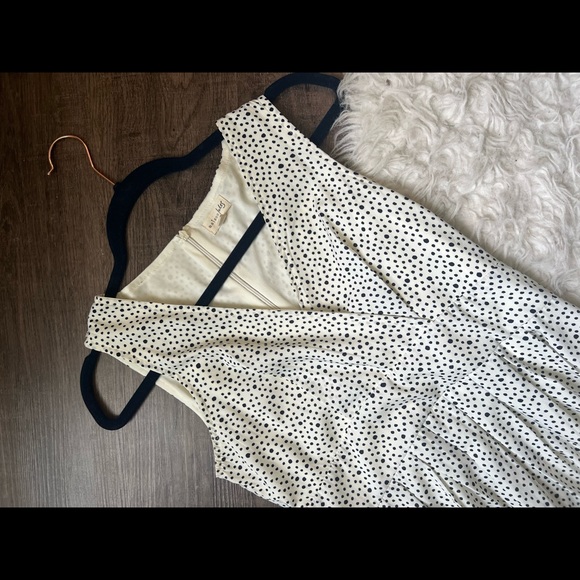 S womens maison Jules boutique polka dot spotted white black dress v neck lined - Picture 2 of 9